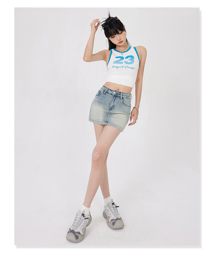 Double Waist Denim Mini Skirt