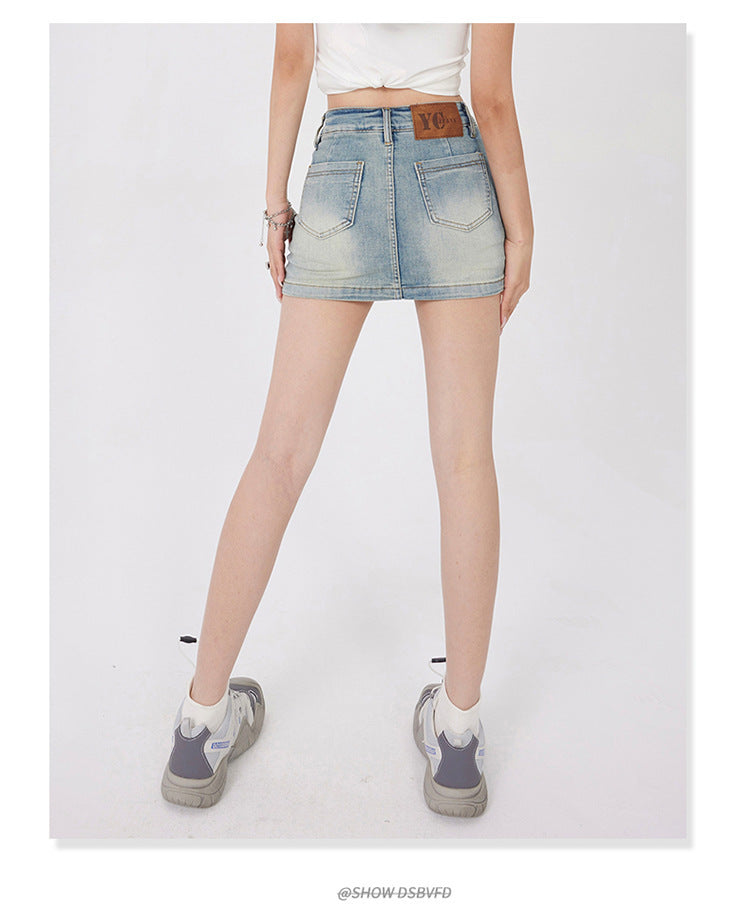 Double Waist Denim Mini Skirt